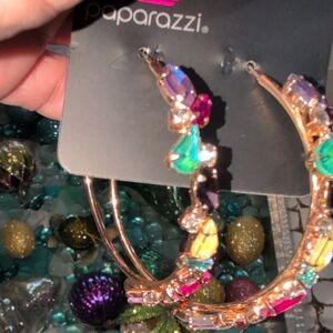 Paparazzi Gold Hoop Earrings with Multicolor Gem Accents